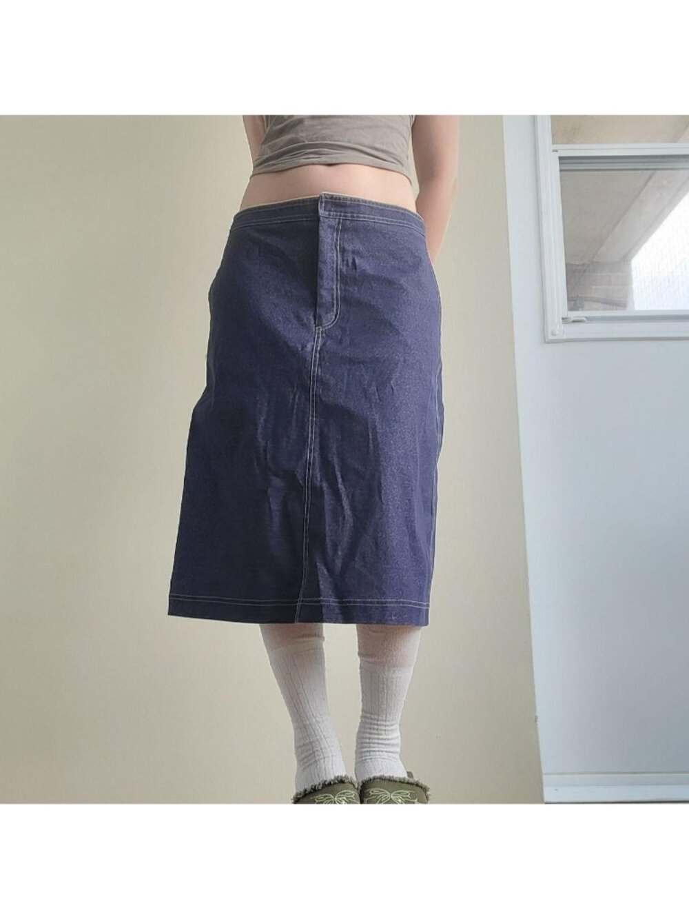 Mac & Jack Retro High Waisted Long Distressed Denim Maxi Skirt (Sz 10)